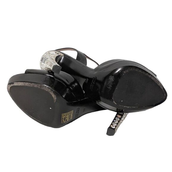 MIU MIU Black Patent Crystal Heeled Platform Peep Toe Sandals 40 - Picture 10 of 13